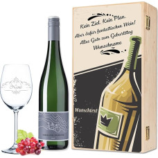 Leonardo Wine Glass with Name - No Goal. No Plan. - Includes Printed Wooden Box + Riesling Tandem - Funny & Funny Birthday Gift for Men & Women - Gift Set for Wine Drinkers Wine Festival