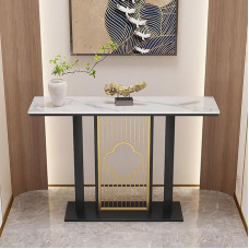 Modern Console Sofa Table with Shelves for Living Room Hallway Foyer Black Narrow Table 120cm
