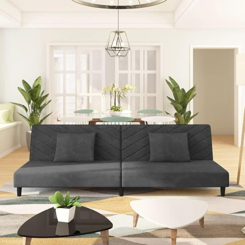 ZEYUAN sofa-lova 2 sėdimų vietų su 2 pagalvėlėmis Tamsiai pilkas aksomas, poilsio sofa, sofos ir kušetės, poilsio sofa, sofa svetainei - 375911