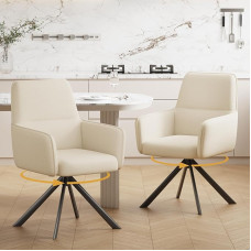 Dining Room Chairs, Swivel with Armrests, Set of 2, 360° Rotatable Upholstered Chair, Kitchen Chair, Chenille, Chairs Dining Room Makeup Chair with Metal Legs for Dining Room, Kitchen, Bedroom