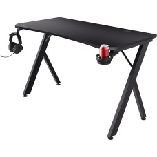 Trust GXT 712 Dynamus Gaming Tisch 120 x 60 cm, Computertisch mit Kopfhörer Ständer und Getränkehalter, Kabelmanagementlöcher, Metallbeine, Gaming Schreibtisch für PC Setup Büro - Schwarz