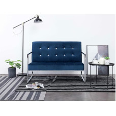 LAPOOH 2 sėdimų vietų sofa su porankiais, sofa svetainei, butams, poilsio sofa, sofos ir kušetės, relaksacinė sofa, mėlyna chromo ir aksomo spalva