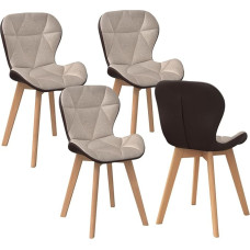 IDMarket - 4 kėdžių komplektas 2 medžiagos audinys ir PU rudos ir Taupe spalvos valgomasis