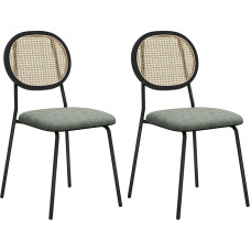 HOMCOM Pack of 2 Dining Room Chairs, Kitchen Chairs with Synthetic Rattan Backrest and Steel Frame for Living Room, 44 x 54 x 87 cm, Dark Green and Black
