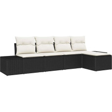 5-teiliges Garten-Sofa-Set mit Kissen Schwarz Poly-Rattan Gartenlounge Modelis3355686