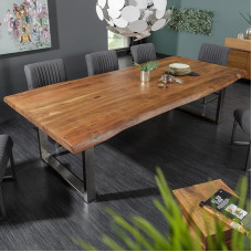 invicta INTERIOR Mammut Nature Medžio kamieno valgomojo stalas 240 cm Akacija 6 cm stalviršis Nerūdijančio plieno kojos Medinis stalas Konferencijų stalas