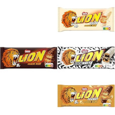 Bundle of Lion Chocolate Bar with Caramel, White, Black & White, Peanut (4 x 150 g)
