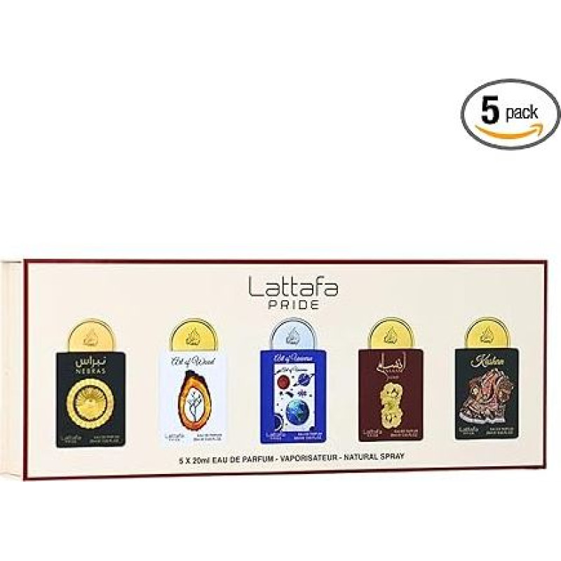 Lattafa Pride Eau de Parfum Gift Set Collection No.3 (5 x 20ml) | Prabangių kvepalų rinkinys vyrams ir moterims | Ilgalaikiai arabiški kvepalai | Kelioniniai mini purškikliai