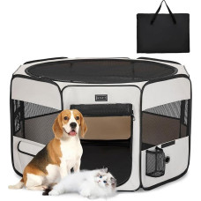 PETSFIT sulankstomas šuniukų aptvaras mažiems gyvūnams, šunims, katėms, lauko aptvaras šunims su vandeniui atspariu pagrindu, iššokanti sistema, atspari kramtymui, pilka, M, 92 x 84 x 53 cm