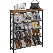 Batų stovas, 5 pakopų batų stovas, batų spinta, siauras batų stovas, batų saugykla, batų organizatorius, vietos taupymo priemonė prieškambaryje, drabužinėje, prieškambaryje, senovinė ruda ir juoda DTXJ02BF