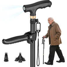 Reguliuojama vaikščiojimo lazda Dviguba rankena Vaikščiojimo lazda vyrams ir moterims senjorams su pasukama keturguba koja ir vienguba baze su apsaugančia nuo nusileidimo lenta