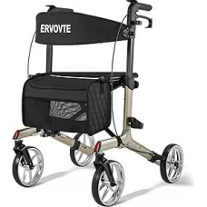 Lengvo aliuminio sulankstomas roleris su sėdyne, reguliuojamo aukščio, skirtas naudoti namuose, kelionėse ir lauke Spalva: Šampano aukso spalvos