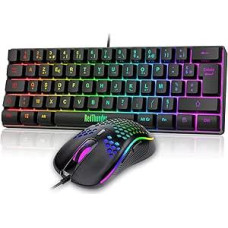 RedThunder 60% klaviatūros ir pelės rinkinys 2 viename prancūziška AZERTY mini klaviatūra itin kompaktiška apšviesta RGB 62 klavišai 6 klavišai 7200 DPI PC Mac PS5 Xbox Gamer
