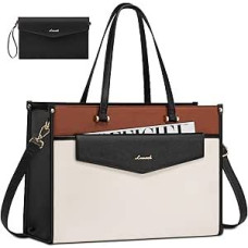 LOVEVOOK Nešiojamojo kompiuterio krepšys moterų vandeniui atsparus darbo krepšys rankinė didelis Shopper verslo portfelį krepšys mokytojo krepšys PU odos Tote Bag mokyklos krepšys universiteto biure, smėlio spalvos, juoda, ruda