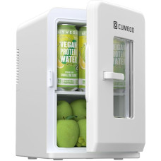 Cumeod 15 Litres / 21 Cans Mini Fridge, 2 in 1 Small Fridge with Cooling and Heating Function, 12 V DC/220 V AC for Cars, Offices and Dormitories, Drinks, Cosmetics, Black, Max & Eco Mode, White