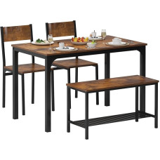 sogesfurniture Dining Set 4-Piece with Dining Table 110 x 70 x 76 cm, 2 Chairs, One Bench in Metal Frame, Rectangular Kitchen Table Set with Storage Surface for Living Room, Dining Room, Vintage Brown
