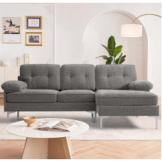 DUANDUAN kampinė sofa, 3 sėdimų vietų, 210 cm pločio, minkštas kampas su spyruokline šerdimi, pagalvėlėmis ir atlošais, nuimamas ir skalbiamas, šezlongas, galima montuoti iš abiejų pusių, L formos sofa