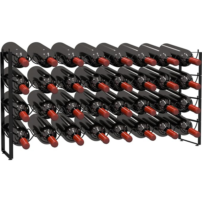 TONLEA 4 pakopų sukraunamas vyno stovas, 3-in-1 butelių stovas 32 buteliams, galima atskirti arba sukrauti metalinį vyno butelių stovą, laisvai pastatomas vyno laikymo stovas spintai, sandėliukui, barui, rūsiui