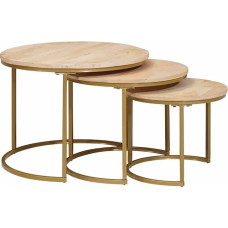 QUAHEAS Nesting-Couchtische 3er-Set, Braun, Massivholz Mango und Stahl, Rund, Modern, für Wohnzimmer, Ø 60/50/40 cm, Industrieller Stil, Beistelltische