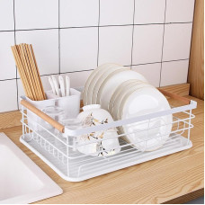 VIDECOR Dish Dryer - Dish Rack for Kitchen Counter with Cutlery Holder, Durable Stainless Steel, Dish Rack for Various Tableware, Easy Installation, Compact, L