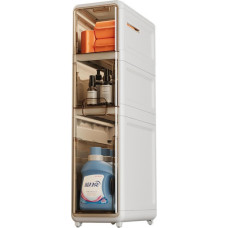 Siauras vonios kambario organizatorius Papildoma sandėliavimo spintelė su ratukais ankštoms erdvėms Šoninė spintelė su 3 kompaktiškais stalčiais tualetiniam popieriui, skalbimo milteliams ir vonios kambario reikmenims