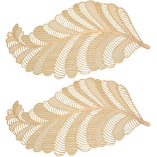 Veemoon PVC Tischset 2 Stück Anti Verbrühung Ausgehöhlt Goldfarben Hitzebeständig Wohnküche Esstischdeko