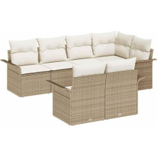 Rantry 7-teiliges Garten-Sofa-Set mit Kissen Beige Poly Rattan Gartenlounge Modelis3345401