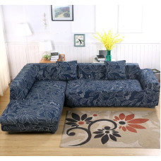 JIAN YA NA L-Shape Stretch Sofa apima poliesterio Spandex audinio Slipcover 2 dalių poliesterio audinio Stretch Slipcovers + 2 vienetų pagalvėlės apima sekcijos sofos sofa Mėlyna (lapai)