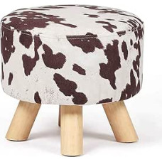Homebeez Round Velvet Ottoman Stool Footrest Small Footstool with Non-Slip Legs (Brown Cow)