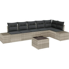 Rantry 7-teiliges Garten-Sofa-Set mit Kissen Grau Poly Rattan Gartenlounge Modelis3347092