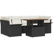 Rantry 7-teiliges Garten Sofa Set mit Kissen Schwarz Poly Rattan Akazie Gartenlounge Modelis3349284