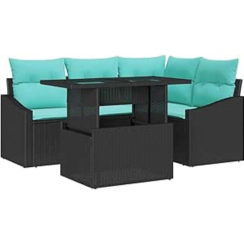 Rantry 6-teiliges Garten Sofa Set mit Kissen in schwarzem Poly Rattan Gartenlounge Modelis3349003