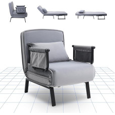 FlexiSpot 3-in-1 Sofa Chair with Bed Function, Adjustable Backrest, Linen Guest Bed & Sofa Bed with Side Pocket, Folding Legs, Space Saving for Living Room, Bedroom or Office, Grey