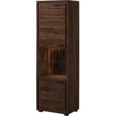 MASSIVMOEBEL24.DE BARK by WOLFMÖBEL Vitrina iš medžio masyvo Nr. 202 su LED apšvietimu Akacijų tamsiai ruda lakuota 5 skyriai 58 x 40 x 180 cm Tikra medžio žievė