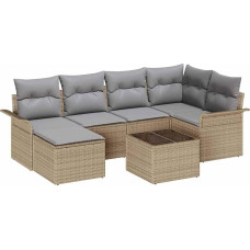 7-teiliges Garten Sofa Set mit Kissen Schwarz Poly Rattan, 2-Sitzer Garten Sofa mit Stauraum & Kissen Beige Poly Rattan Gartenlounge Modelis3354109