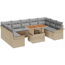 10 dalių sodo-dėžės komplektas su minkštasuoliais Beiges Poly-Rattan Gartenlounge Modelis3358114