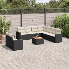 Gartensofa-Set 10 Stück mit Kissen aus schwarzem Polyrattan, Möbel Set Schlafsofa, Wohnzimmer, Gartensofa, modernes Sofaset für den Außenbereich, Möbel Modell 3256518