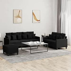 Gecheer 3-TLG. Sofagarnitur mit Kissen Schwarz Stoff, Moderne Couch Polstersofa für Wohnzimmer Schlafzimmer Spielzimmer3201676