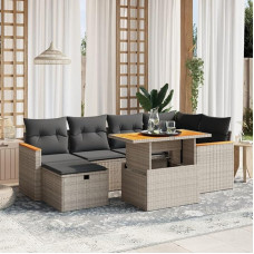 Set Schlafsofa, 7-teiliges Gartensofa-Set mit grauen Kissen aus Polyrattan, Set Schlafsofa, Wohnzimmer, Sofa, Garten, modernes Sofaset für den Außenbereich, Möbel