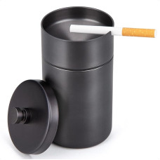 Ashtray with Lid, Wind Ashtray Stainless Steel for Outdoor Portable Smokeless Storm Ashtray Table Ashtray Smokeless Ashtray Outdoor Ashtray for Garden Outdoor Car Black