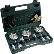 Hidraulinis testeris su dėže, hidraulinio slėgio testeris, hidraulinės sistemos testavimo dėklas, 63 mm skersmens manometras (250/400/600 bar), 1500 mm bandomoji žarna, jungtis G1/4, R1/4