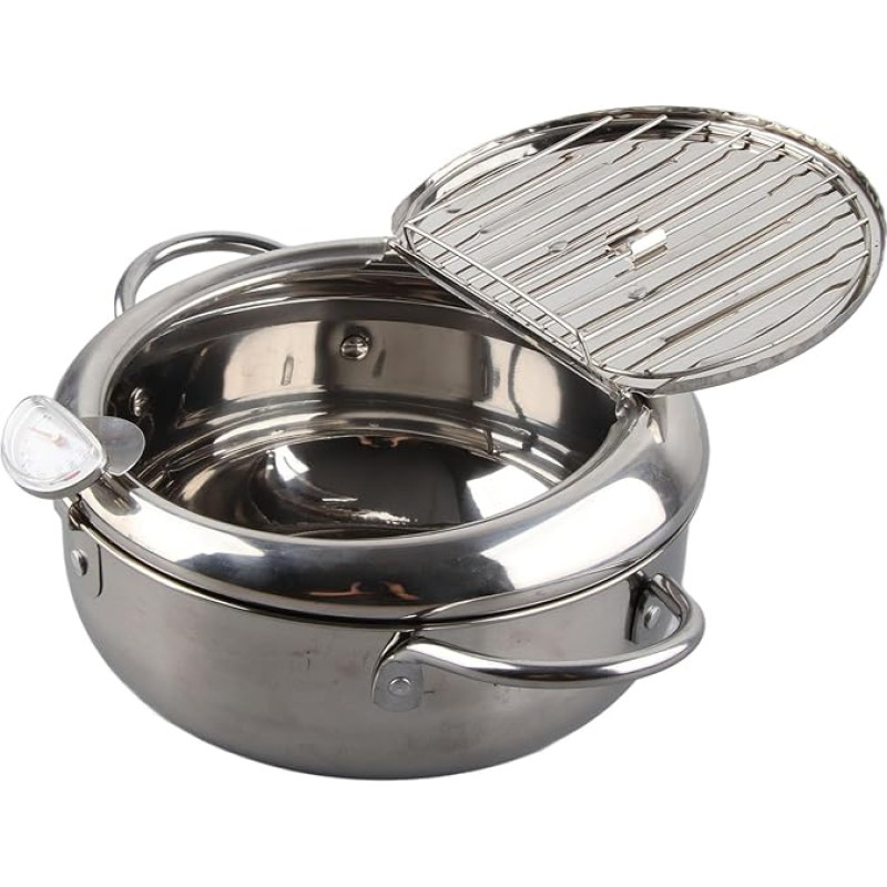 2,2 l/3,4 l nerūdijančio plieno keptuvė su termometru, aliejaus nuleidimo funkcija ir dangčiu, japoniška keptuvė 