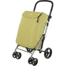 Carlett - Lite Family Lett470 | Shopping Cart | Foldable Shopping Trolley | 4 Wheels | Adjustable Handlebar and Safety Brake | Expandable Bag 58 L | Cool Bag 12 L | Olive Green