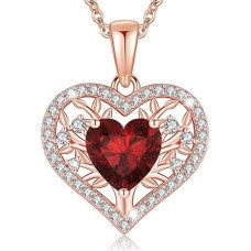 LAVUMO Tree of Life Heart Necklace Women's Real Silver 925 Jewellery Women's 925 Sterling Silver Birthstone Pendant Necklaces Birthday Gift for Women Girlfriend Mum Valentino diena Motinos diena