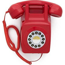 GPO 746 mygtukinis retro telefonas su autentišku skambučiu ir sieniniu laikikliu - raudonas