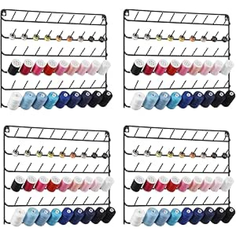 YBING 4 vnt. 54 ričių siuvimo siūlų laikiklių, siūlų laikiklių organizatorius, metalinis pakabinamas stovas siuvinėjimui, skiautinių siuvinėjimui, siuvimui (juodas)