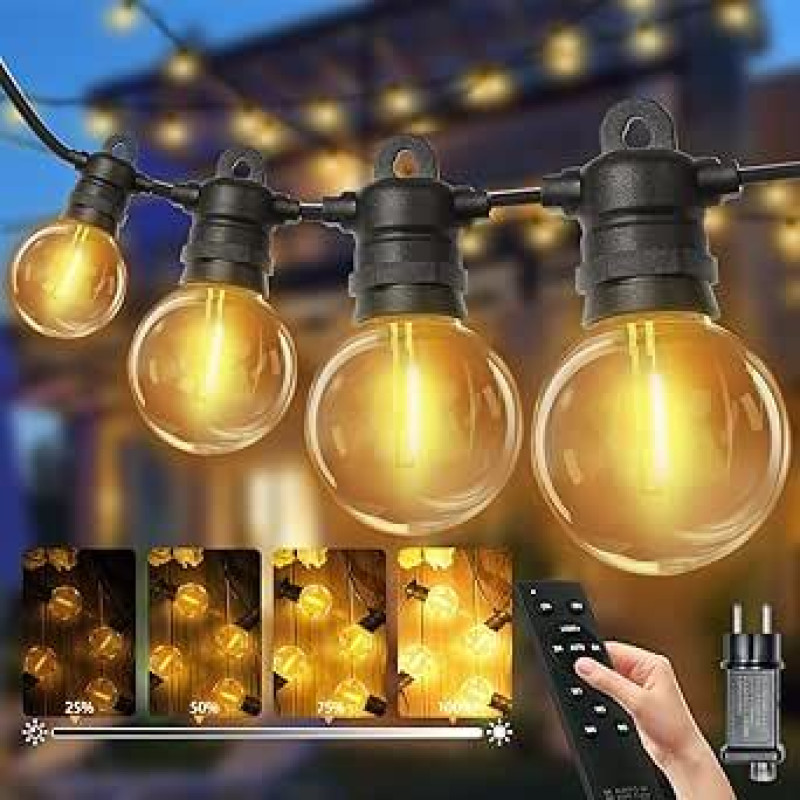lP68 LED pasakų žibintai lauke, G40 lemputės, ABS plastikiniai pasakų žibintai, lauko saulės vandeniui atsparūs romantiškam sodo balkonui (24 V, 20 m, 33 lemputės)