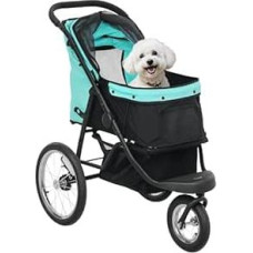 PawHut Šunų vežimėlis Jogger Dog Buggy sulankstomas mažiems šunims ir katėms iki 10 kg Katės vežimėlis su 3 dideliais guminiais ratais, pagalvėlėmis, tinklelio langais, laikymo krepšeliu ir saugos pavadėliu, turkio spalvos
