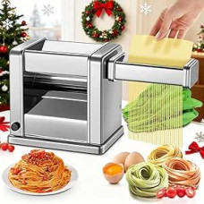 FOHERE Elektrinė makaronų mašina, makaronų gaminimo aparatas, reguliuojamo storio, skirtas spagečiams Fettuccine Lasagne koldūnams gaminti, 7 lygių nustatymas, maistinis nerūdijantis plienas (sidabrinis)