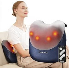 MOUNTRAX masažuoklis, Shiatsu nugaros masažuoklis su šiluma, kaklo 3D masažuoklis skausmui malšinti, gimtadienio dovanos vyrams, moterims, mamai, tėčiui, močiutei ir seneliui biurui, namams